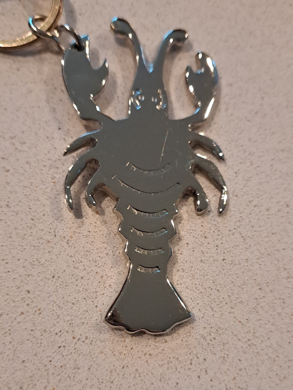Lobster Keychain Pendant Purse Charm Metal Polished Silver tone Coastal Nautical